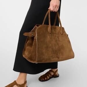 Faux suede tote bag in brown